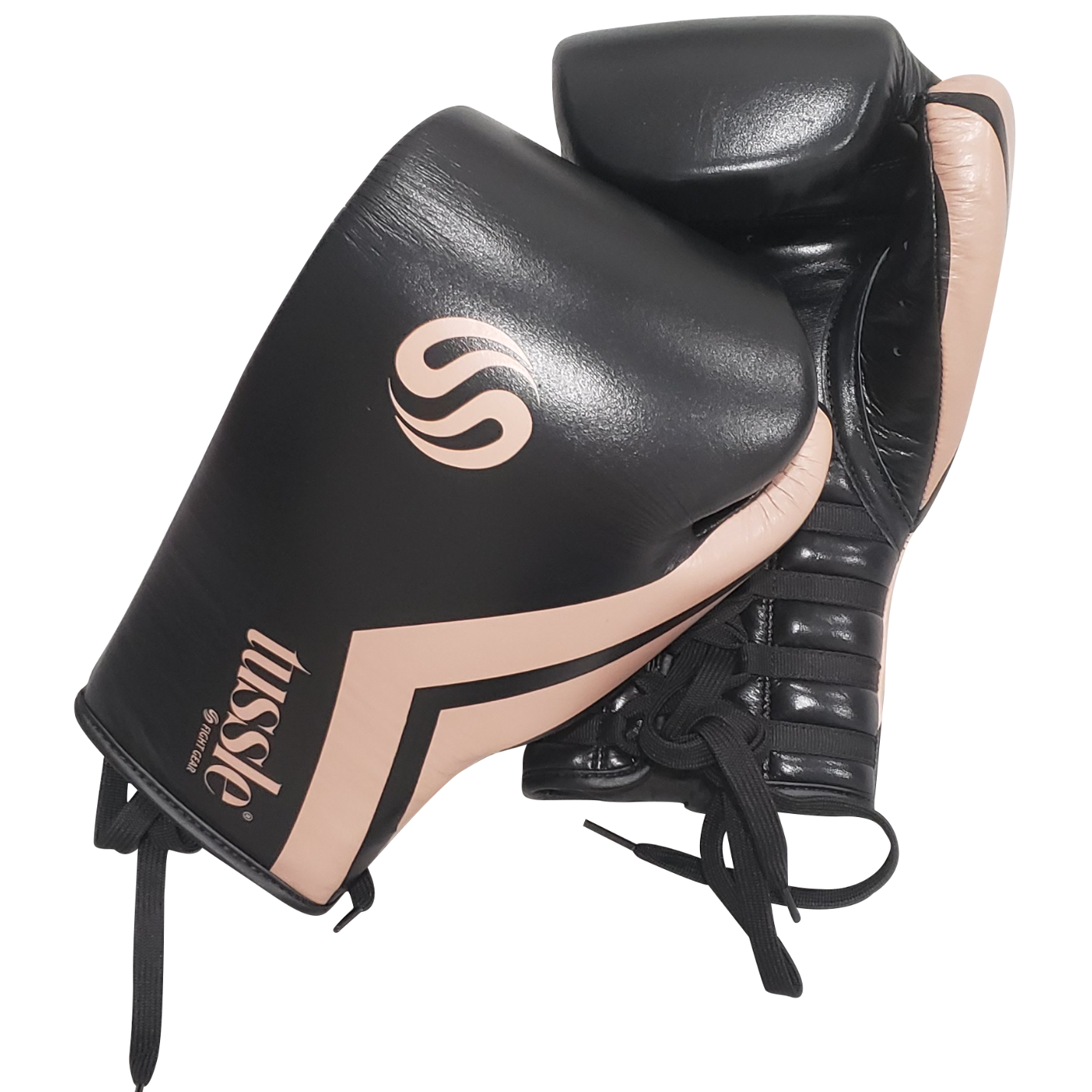 Lace Up Tussle Gloves Black and Pink